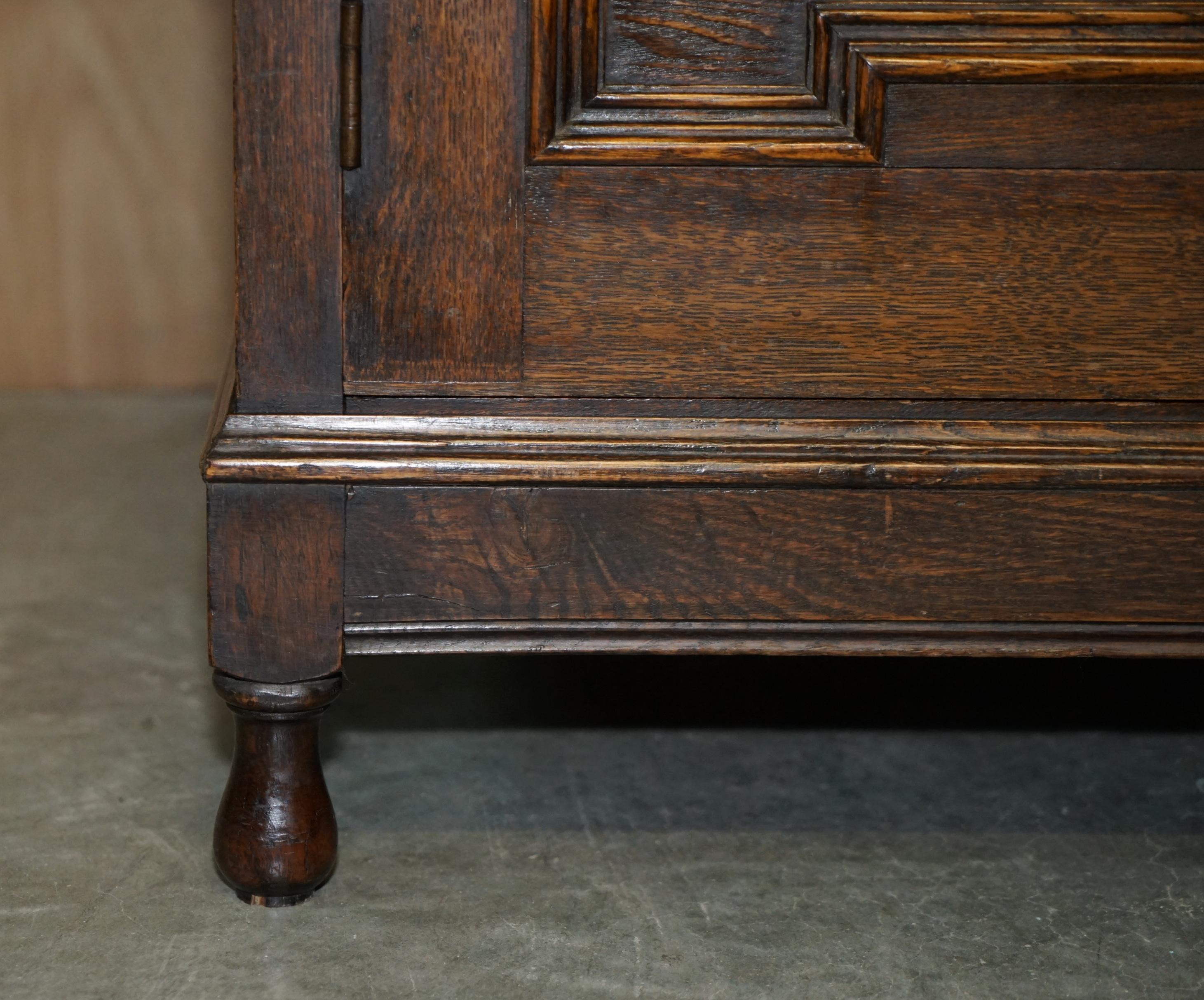 Vintage Jacobean Revival English Carved Oak Library Bookcase Dresser Cupboard For Sale 5
