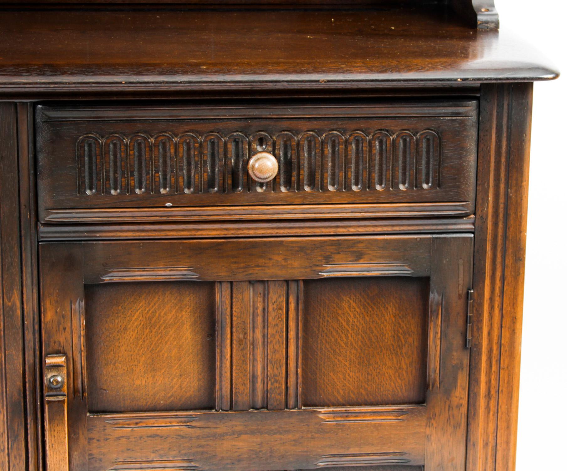 Vintage Jacobean Revival Oak Welsh Dresser Cabinet Sideboard 20th C 4