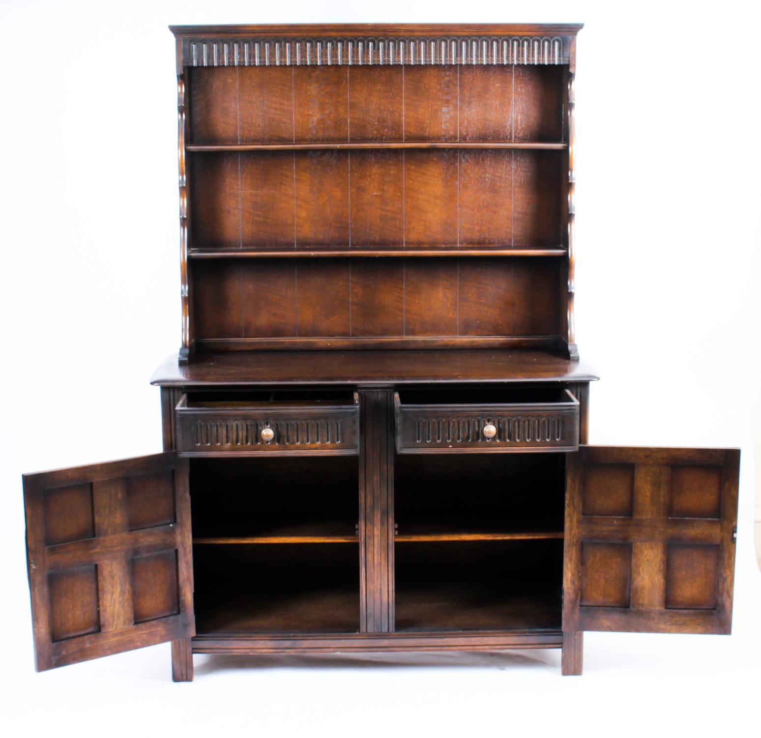 Vintage Jacobean Revival Oak Welsh Dresser Cabinet Sideboard 20th C 6