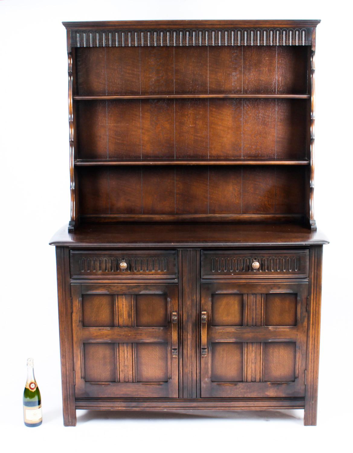 Vintage Jacobean Revival Oak Welsh Dresser Cabinet Sideboard 20th C 12