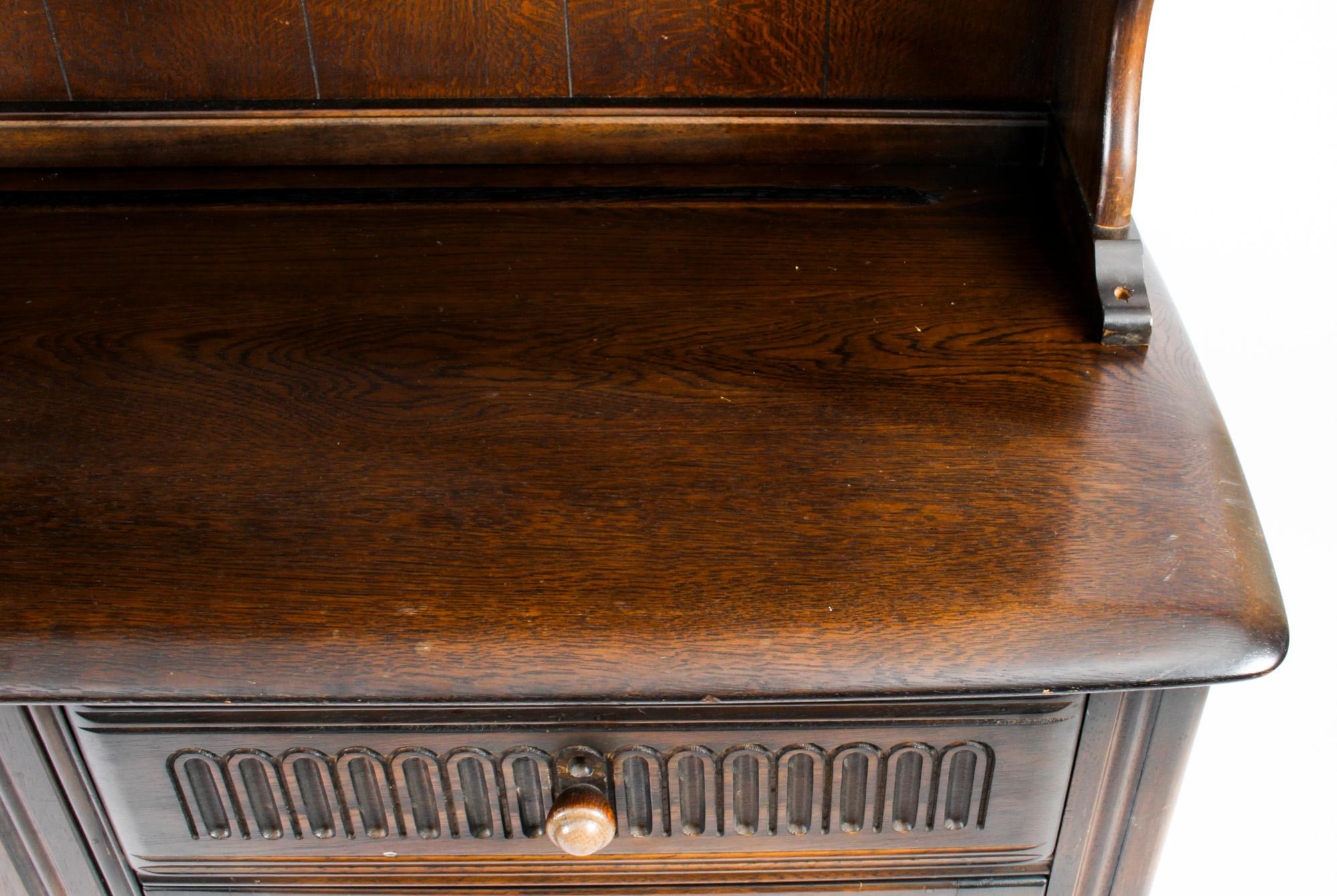 British Vintage Jacobean Revival Oak Welsh Dresser Cabinet Sideboard 20th C