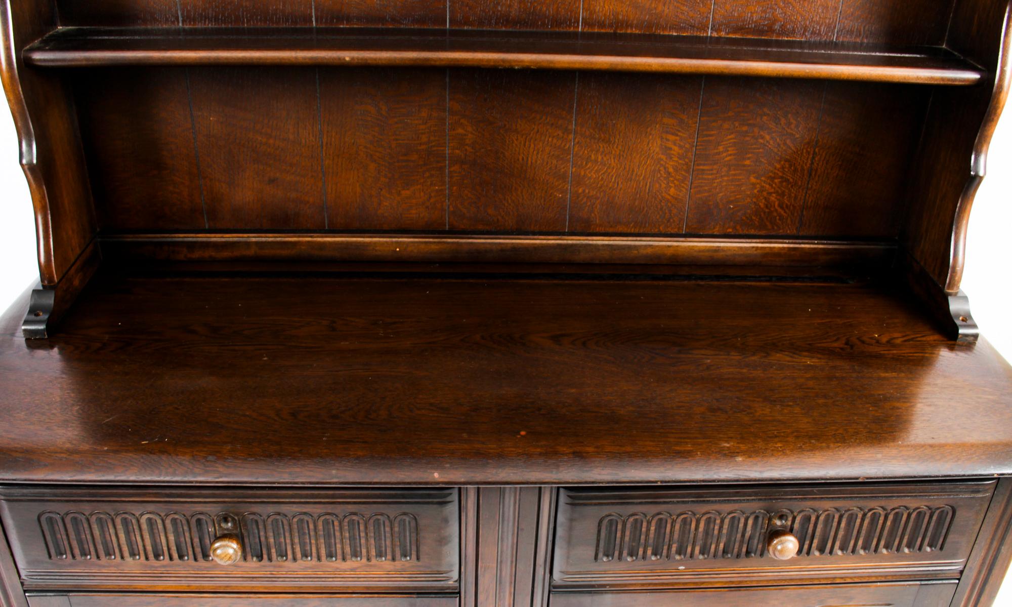 Late 20th Century Vintage Jacobean Revival Oak Welsh Dresser Cabinet Sideboard 20th C