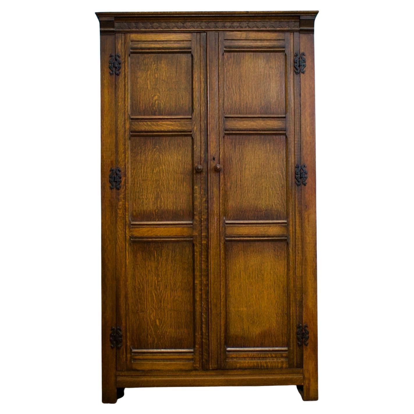 Vintage Jacobean Style Oak Wardrobe, 1950s