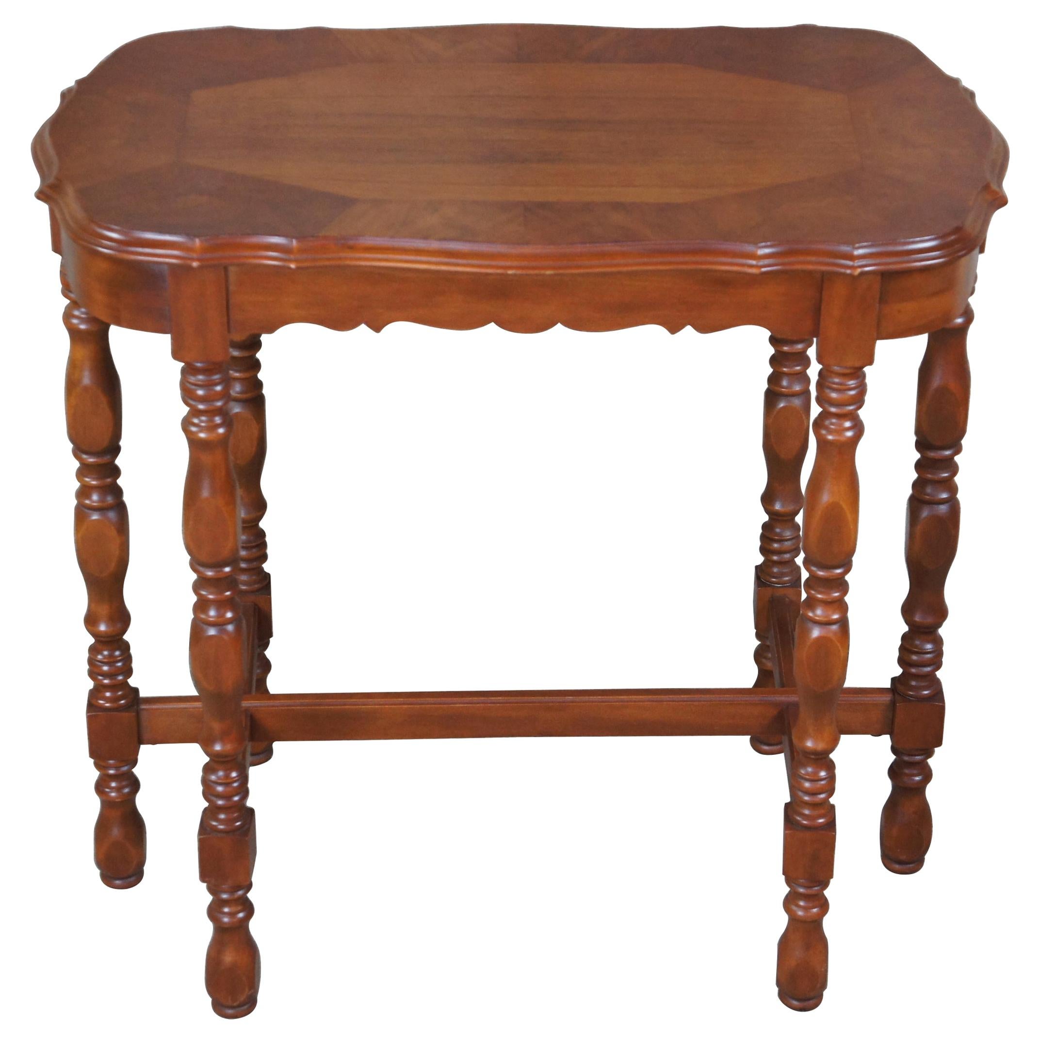 Vintage Jacobean Walnut Rectangular Scalloped Side End Accent Parlor Table