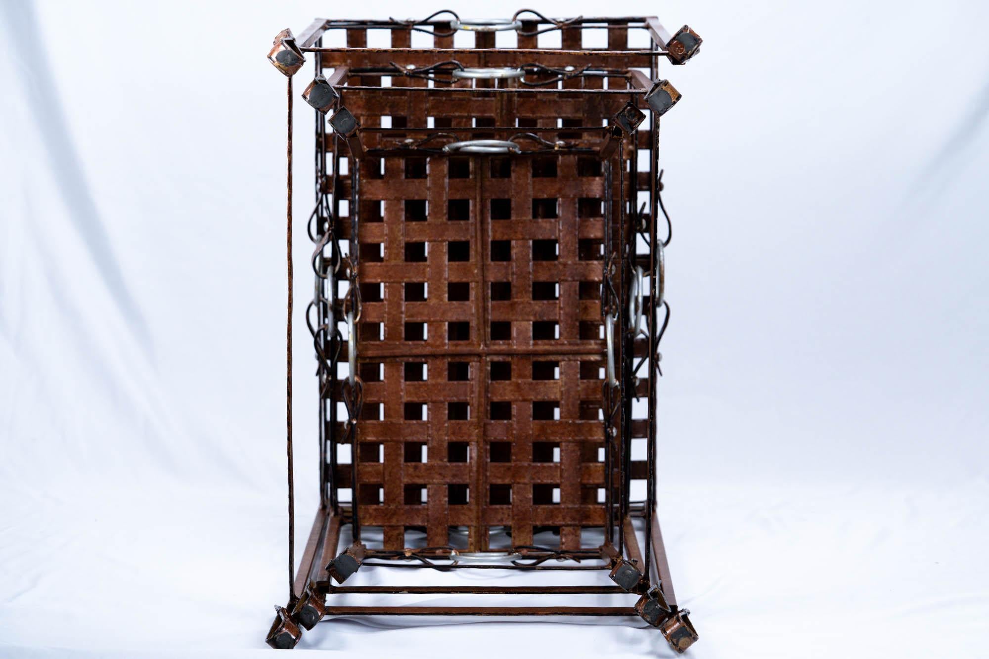 Vintage Jacques Adnet Hermes Style Equestrian Iron Forged Leather Nesting Tables In Good Condition For Sale In Waxahachie, TX