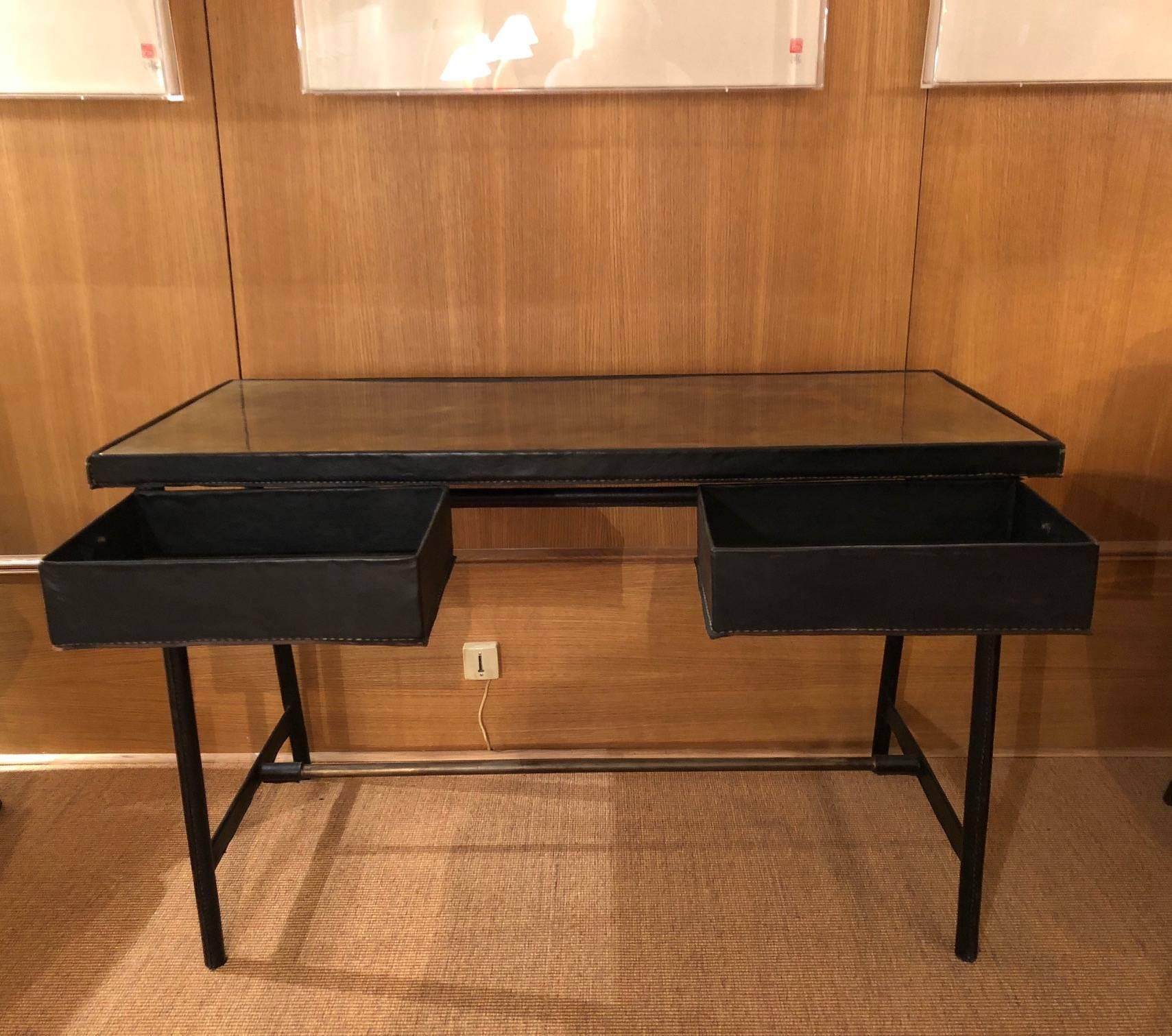 Vintage Jacques Adnet Leather Desk In Good Condition In Paris, FR