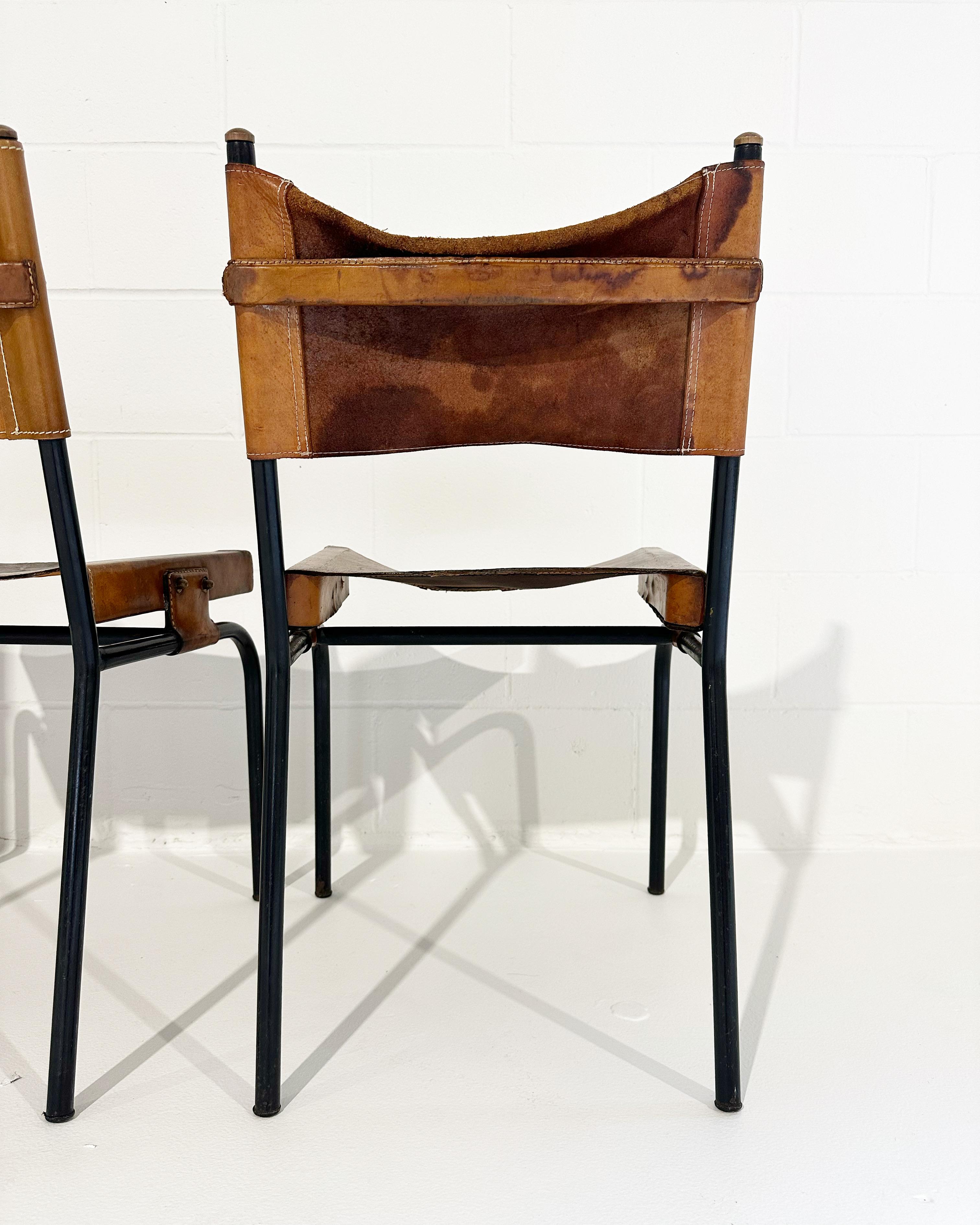 Vintage Jacques Adnet Leather Side Chairs, Set of 4 For Sale 2