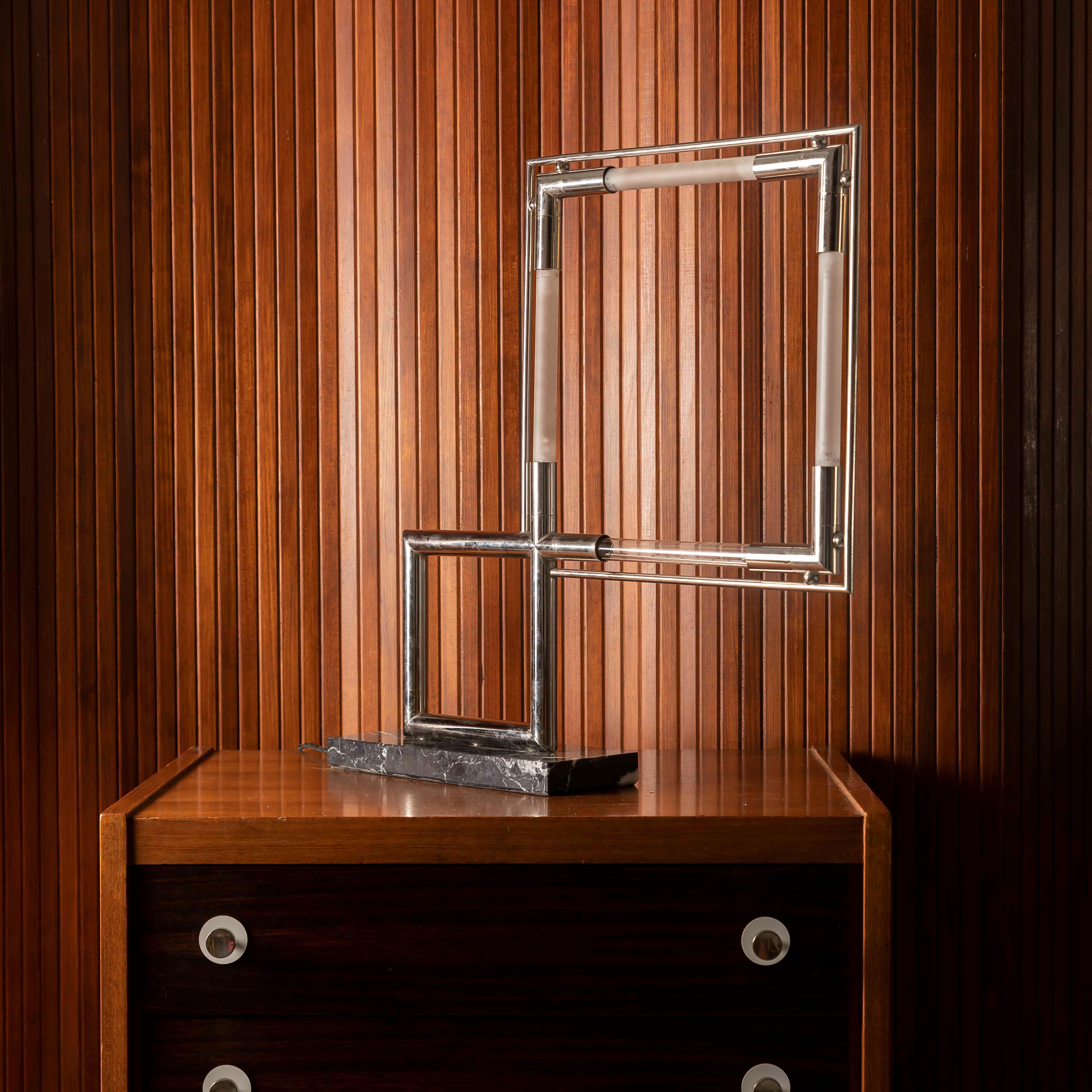 Art Deco Vintage Jacques Adnet Quadro table lamp For Sale