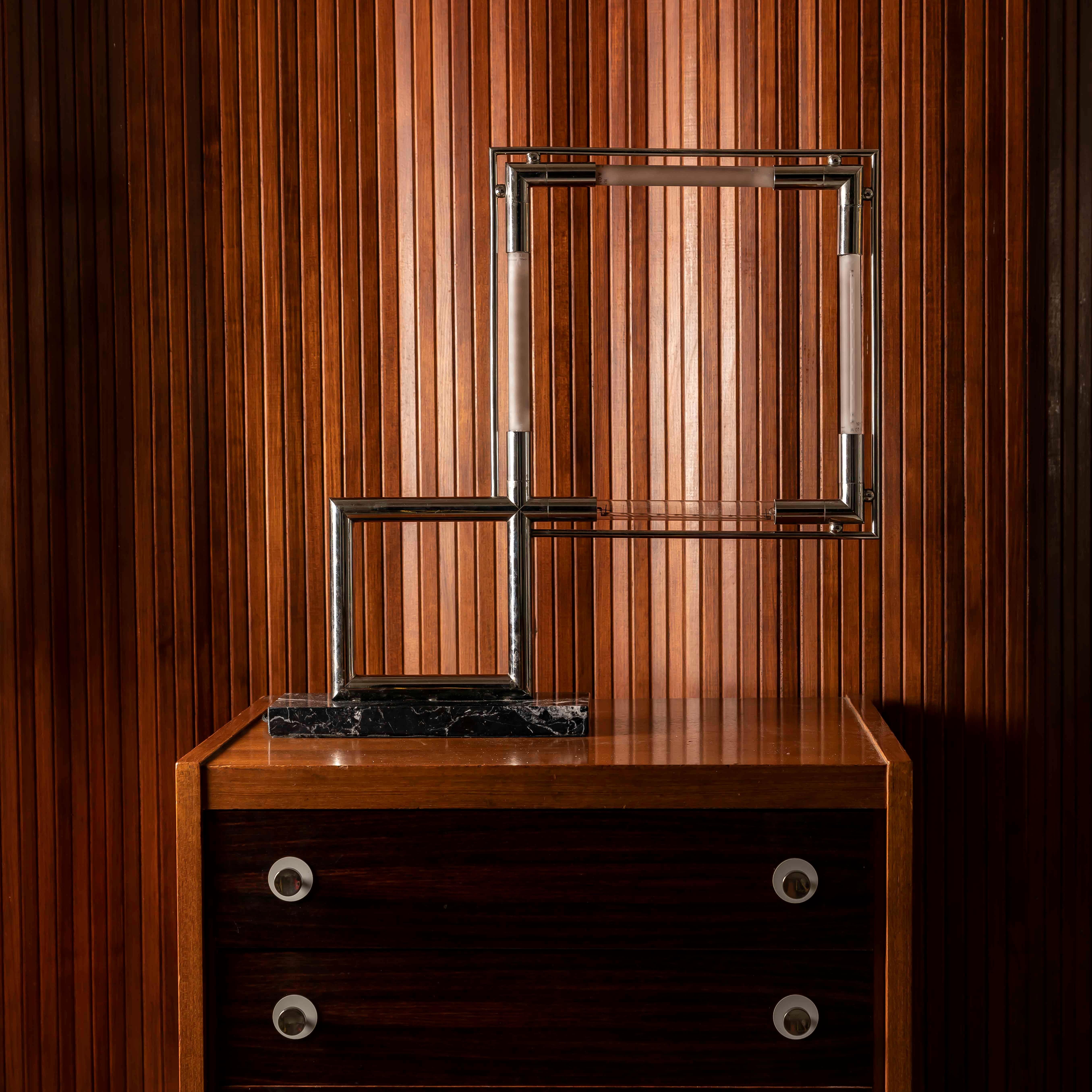 French Vintage Jacques Adnet Quadro table lamp For Sale