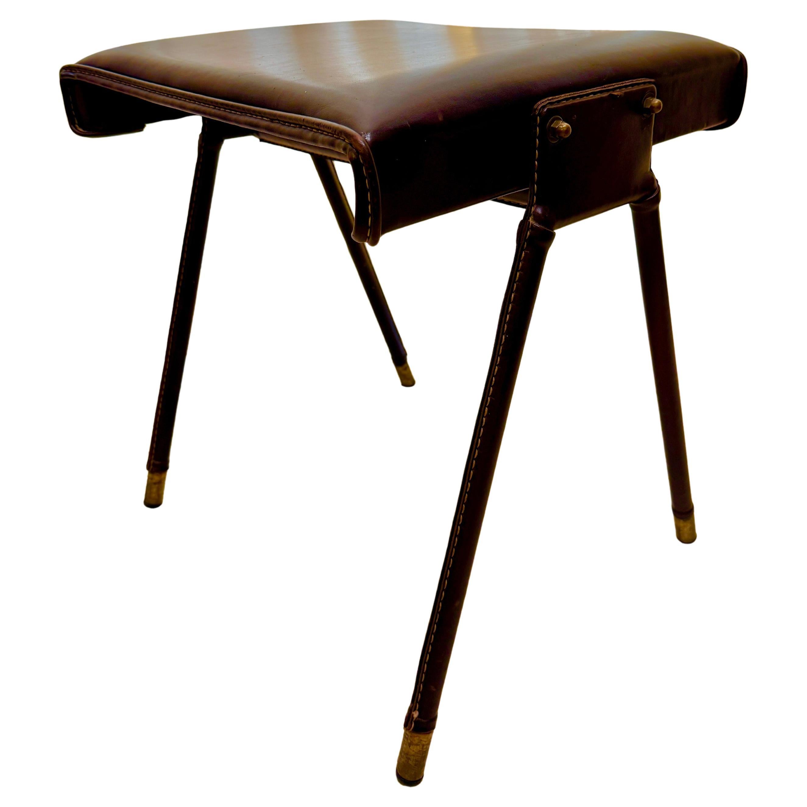 Vintage Jacques Adnet Stitched Leather Bench/ Stool