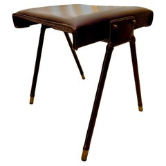 Vintage Jacques Adnet Stitched Leather Bench/ Stool