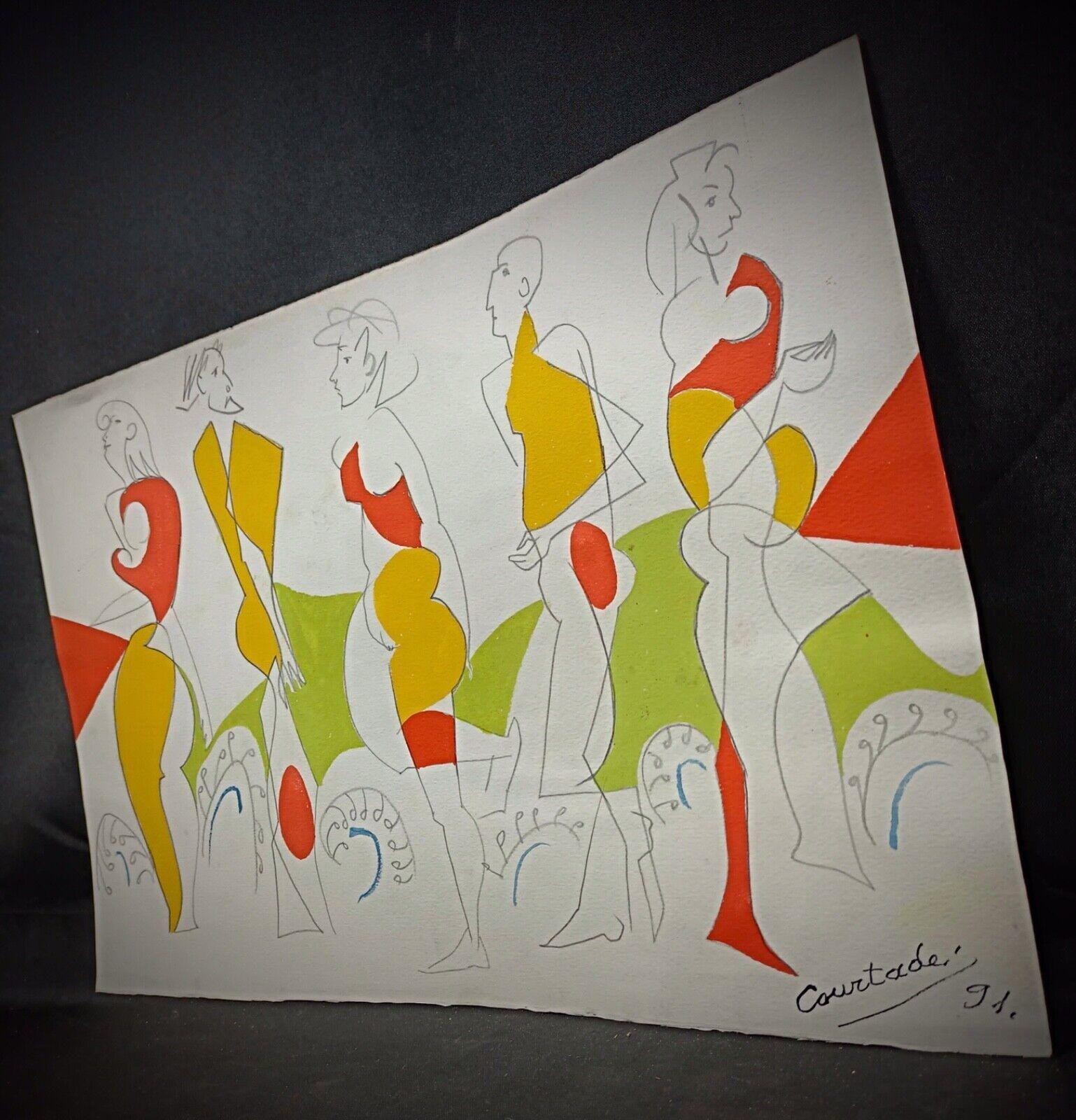 Dibujo Vintage Jacques Courtade, numerado 91 con sello - 2Y162 Imperio en venta