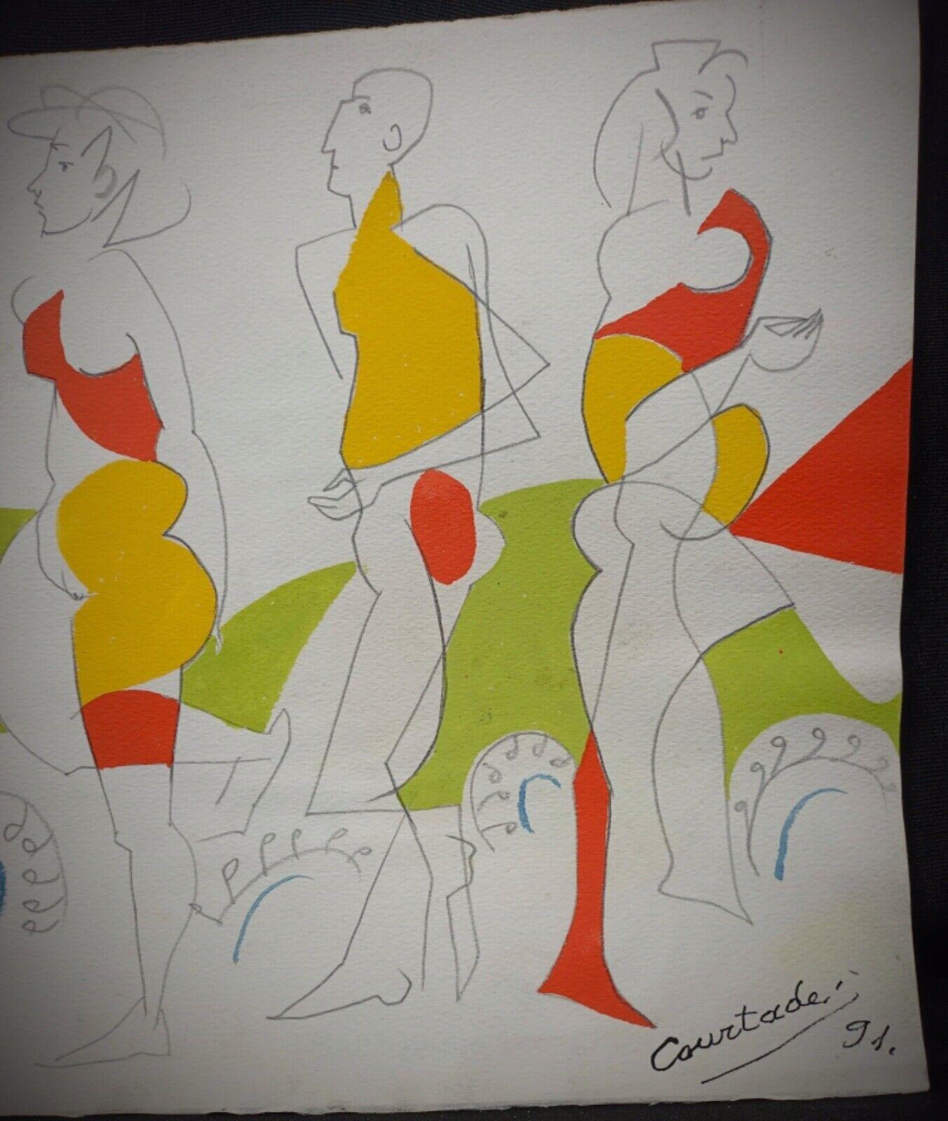 Dibujo Vintage Jacques Courtade, numerado 91 con sello - 2Y162 Francés en venta