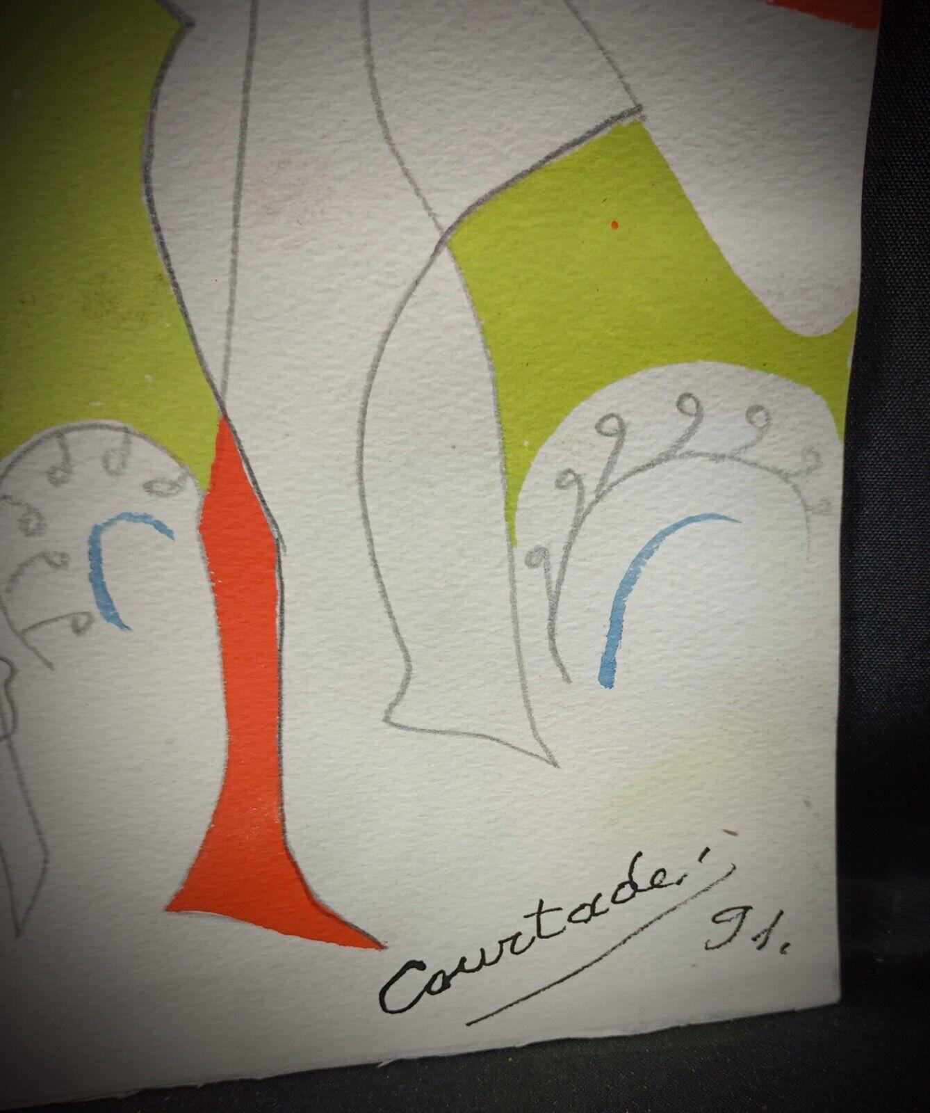Dibujo Vintage Jacques Courtade, numerado 91 con sello - 2Y162 siglo XX en venta