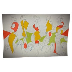 Disegno vintage di Jacques Courtade, numerato 91 con timbro - 2Y162