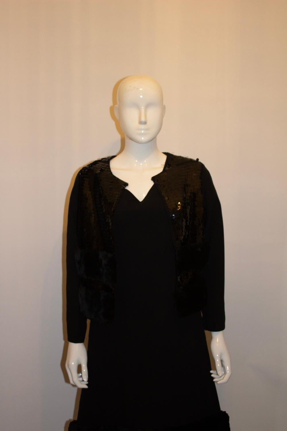 Vintage Jacques Reval Paris Robe et veste avec paillettes et fourrure en vente 1