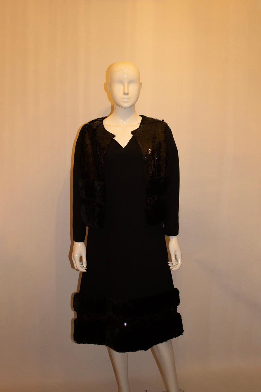 Vintage Jacques Reval Paris Robe et veste avec paillettes et fourrure en vente 2