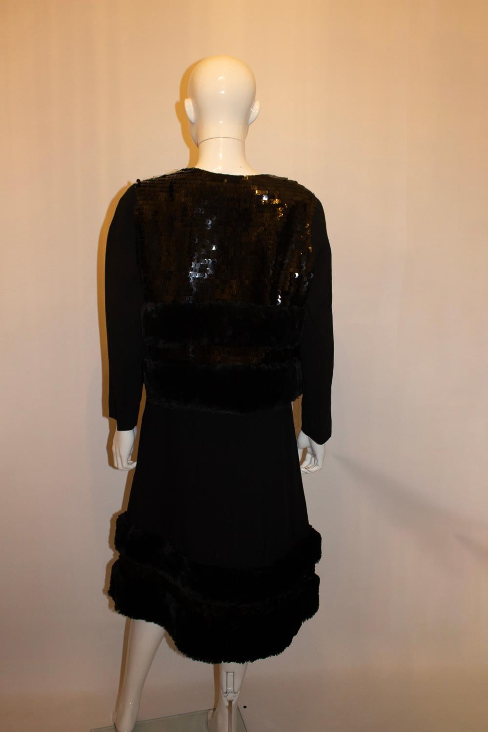Vintage Jacques Reval Paris Robe et veste avec paillettes et fourrure en vente 4