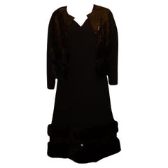 Vintage Jacques Reval Paris Kleid und Jacke mit Pailletten und Pelz Detail