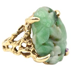 Vintage Jade 10 Karat Yellow Gold Ring