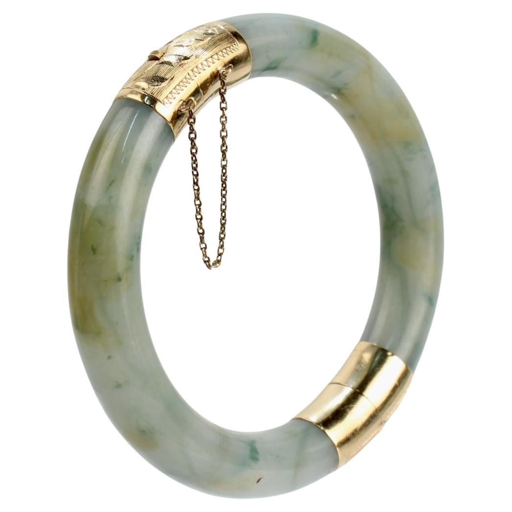Vintage Jade & 14 Karat Gold Hinged Chinese Bangle or Bracelet