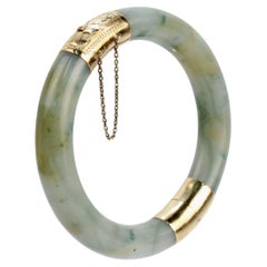 Vintage Jade & 14 Karat Gold Scharnier chinesischen Armreif oder Armband