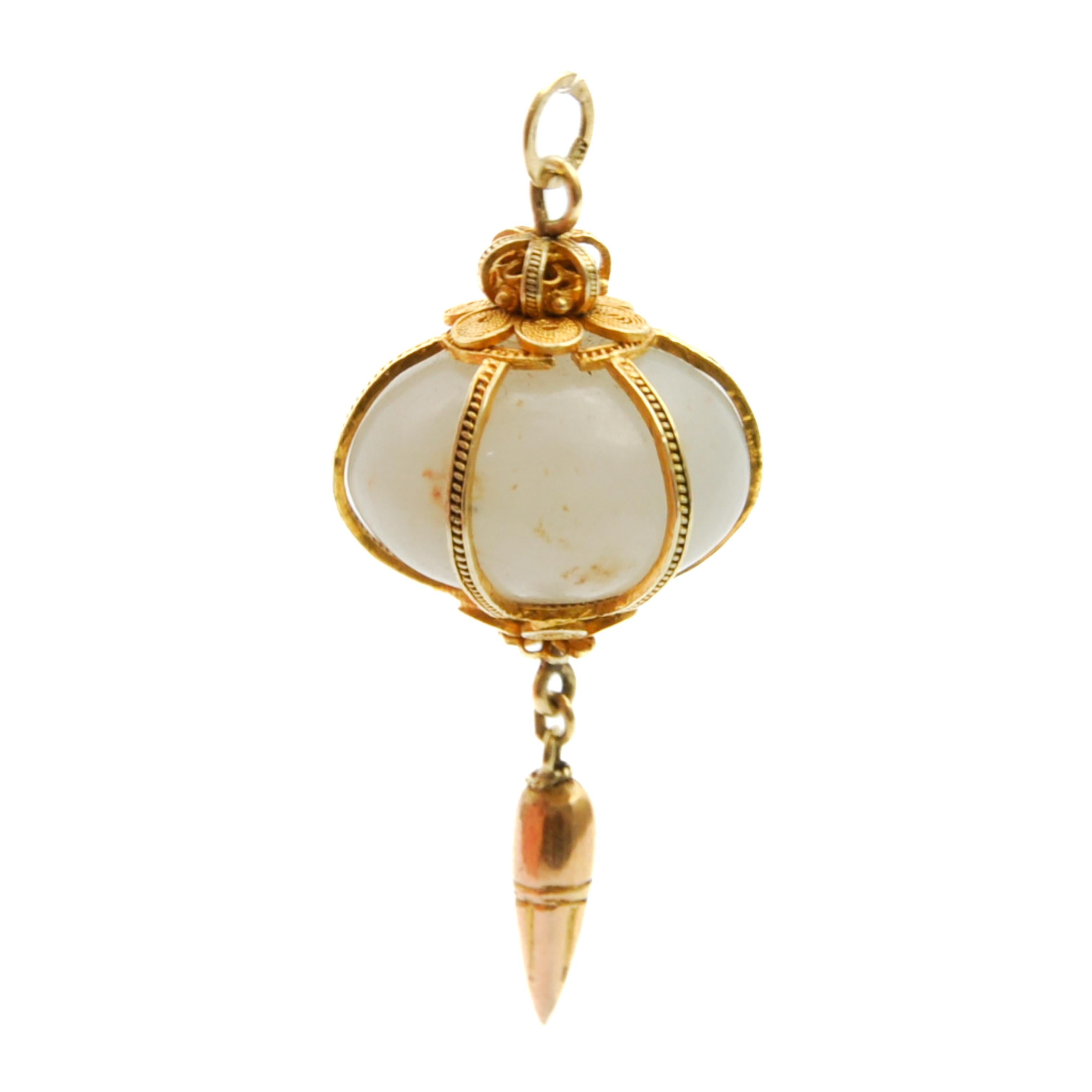 Vintage Jade 14 Karat Gold Lantern Pendant For Sale 3