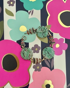 Vintage Jade 14 Karat Yellow Gold Black and Red Enamel Link Bracelet