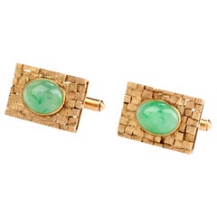 Retro Jade 14 Karat Yellow Gold Checkered Men’s Cufflinks