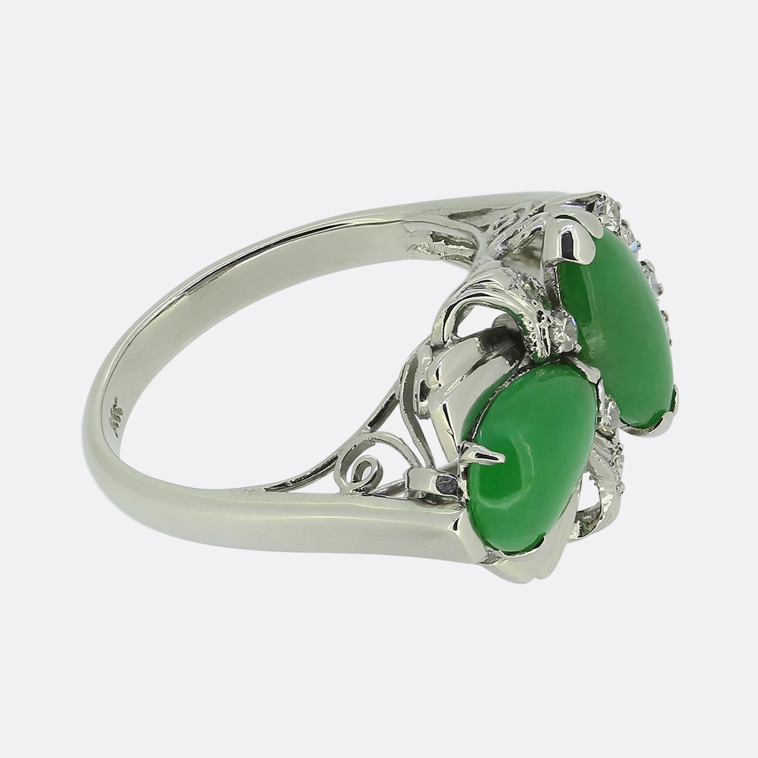 Cabochon Vintage Jade and Diamond Ring For Sale