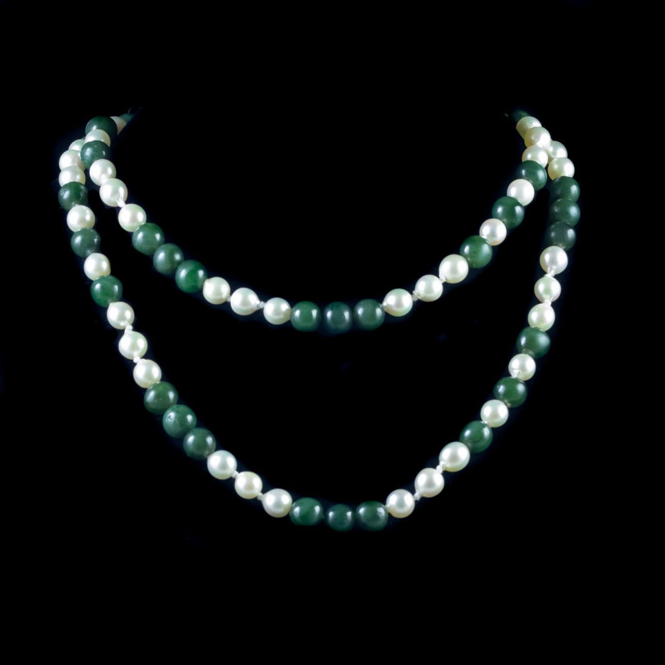This stunning necklace features alternating sections of beautiful Jade and Pearl beads and is of a similar style to a necklace worn in the popular film adaptation of the TV series Downton Abbey.

Jade is considered the ultimate ‘Dream Stone’ and has