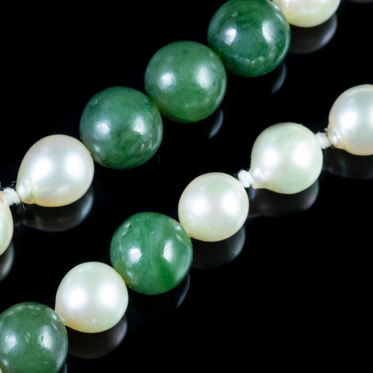 Victorian Vintage Jade and Pearl Necklace For Sale