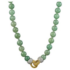 Vintage Jade Bead Necklace Diamond Yellow Sapphire Clasp, circa 1960
