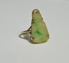 Vintage Jade Buddha 10 Karat Gold Cocktail Ring
