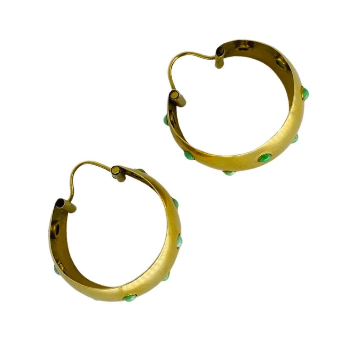 Vintage Jade Cabochon Polka Dot Craters Italian 18k Wide Hoop Earrings 3