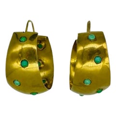 Vintage Jade Cabochon Polka Dot Craters Italienische 18k Breite Creolen