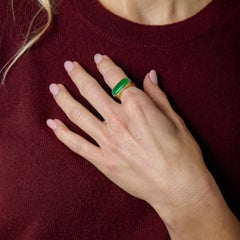 Vintage jade diamond 18k yellow gold side bar ring