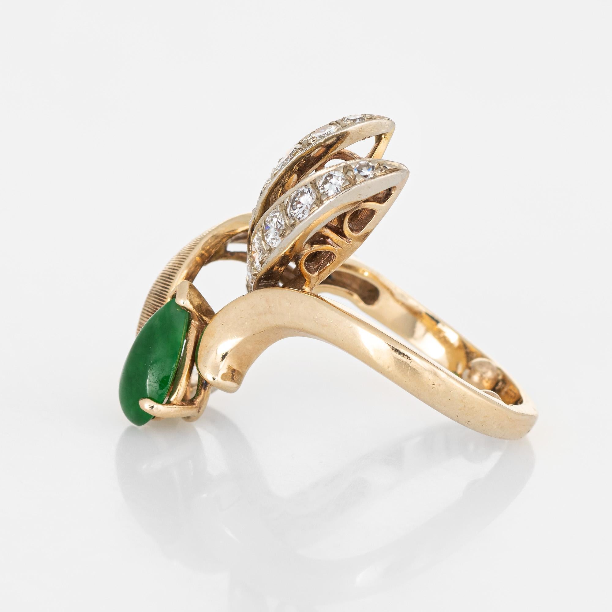 Pear Cut Vintage Jade Diamond Ring 14 Karat Yellow Gold Ribbon Estate Fine Jewelry Pinky