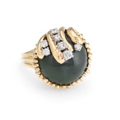 Vintage Jade Diamond Ring 18 Karat Yellow Gold Cocktail Estate Fine Jewelry