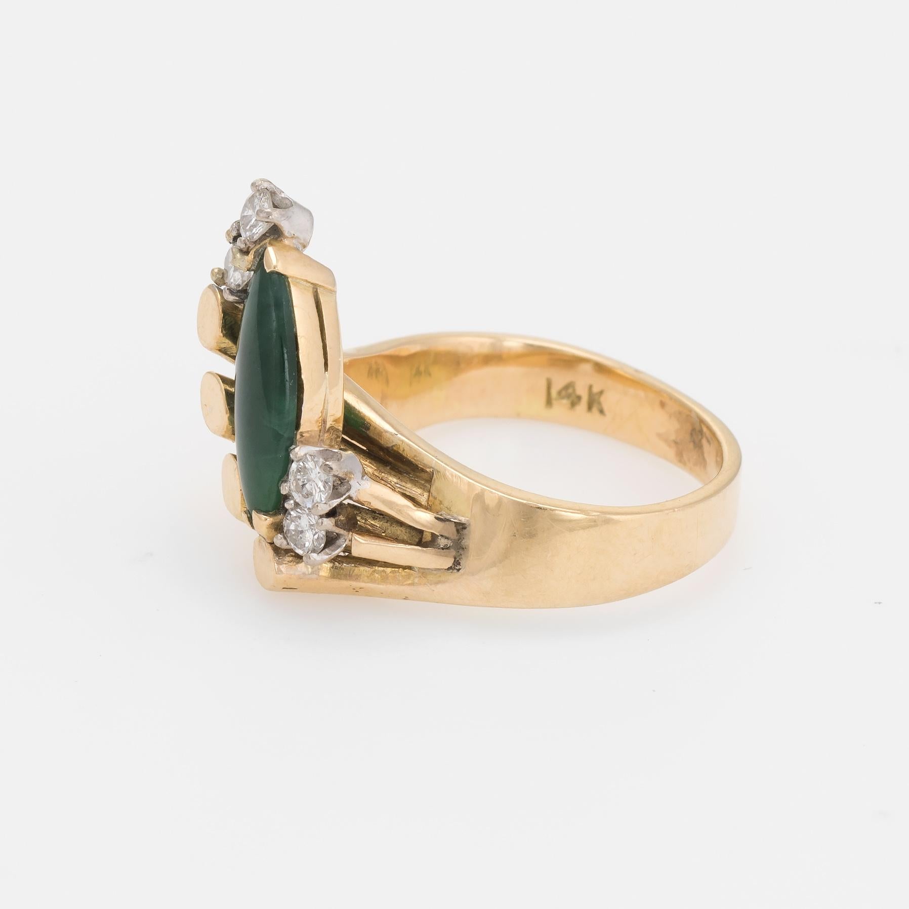 Vintage Jade Diamond Ring 1970s Cocktail Jewelry 14 Karat Gold Estate Fine In Excellent Condition In Torrance, CA