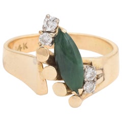 Vintage Jade Diamond Ring 1970s Cocktail Jewelry 14 Karat Gold Estate Fine