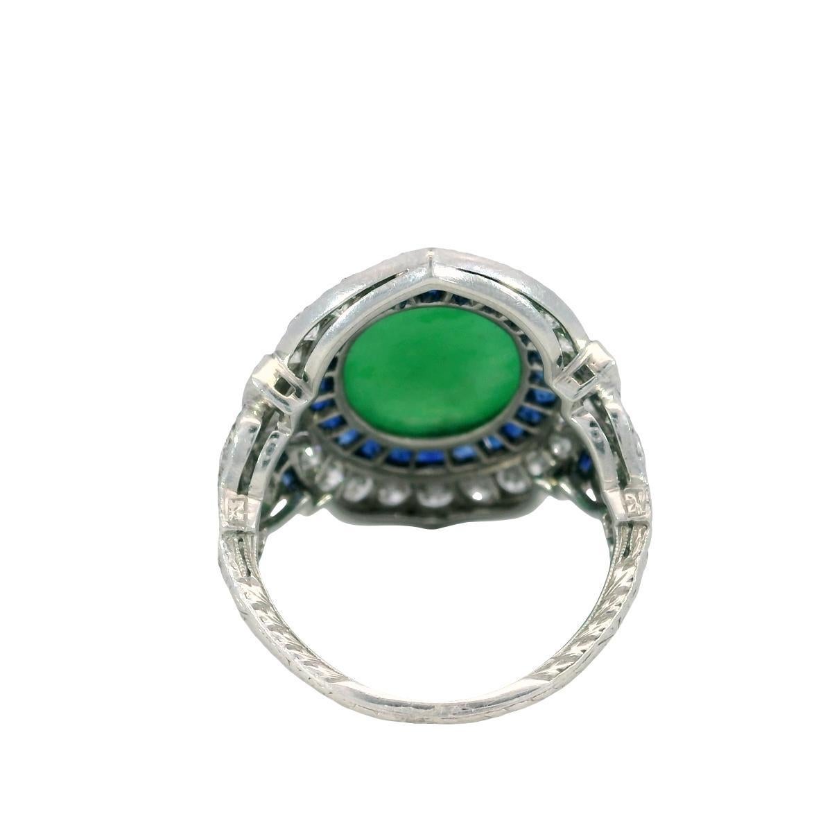 Anello di giada d'epoca con diamante e zaffiro in platino in stile Art Deco ~7,94ctw In condizioni ottime in vendita a Fairfield, CT