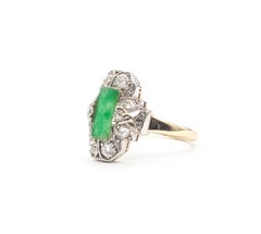 Bague vintage en or bicolore 14 carats en jade et diamants