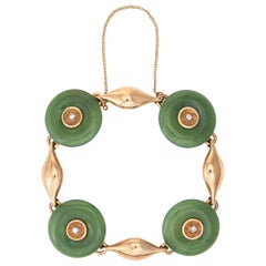 Vintage Jade Disc Diamond Bracelet 14k Yellow Gold Estate Jewelry Heirloom