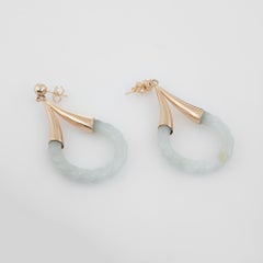 Vintage Jade Earrings 14 Karat Gold Teardrop Shaped Estate Fine Jewelry Drops