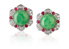 Vintage Jade Earrings From ANGELETTI PRIVATE COLLECTION Gold Diamonds Rubies