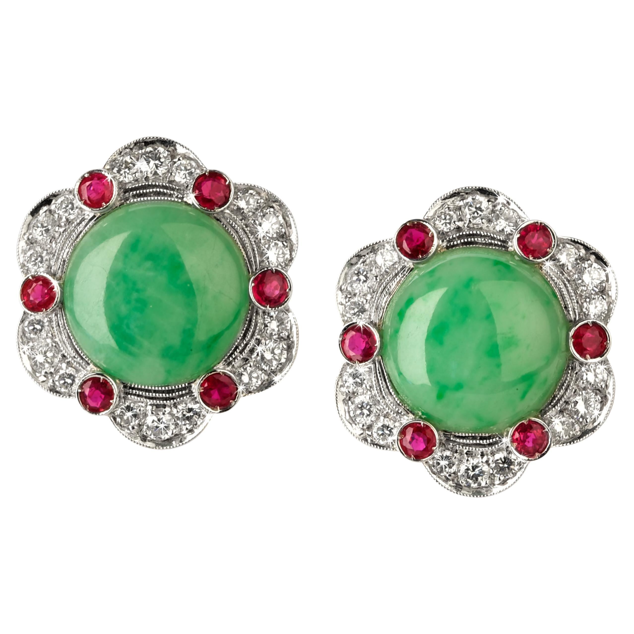 Vintage Jade Earrings From ANGELETTI PRIVATE COLLECTION Gold Diamonds Rubies For Sale