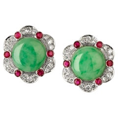 Vintage Jade Earrings From ANGELETTI PRIVATE COLLECTION Gold Diamonds Rubies