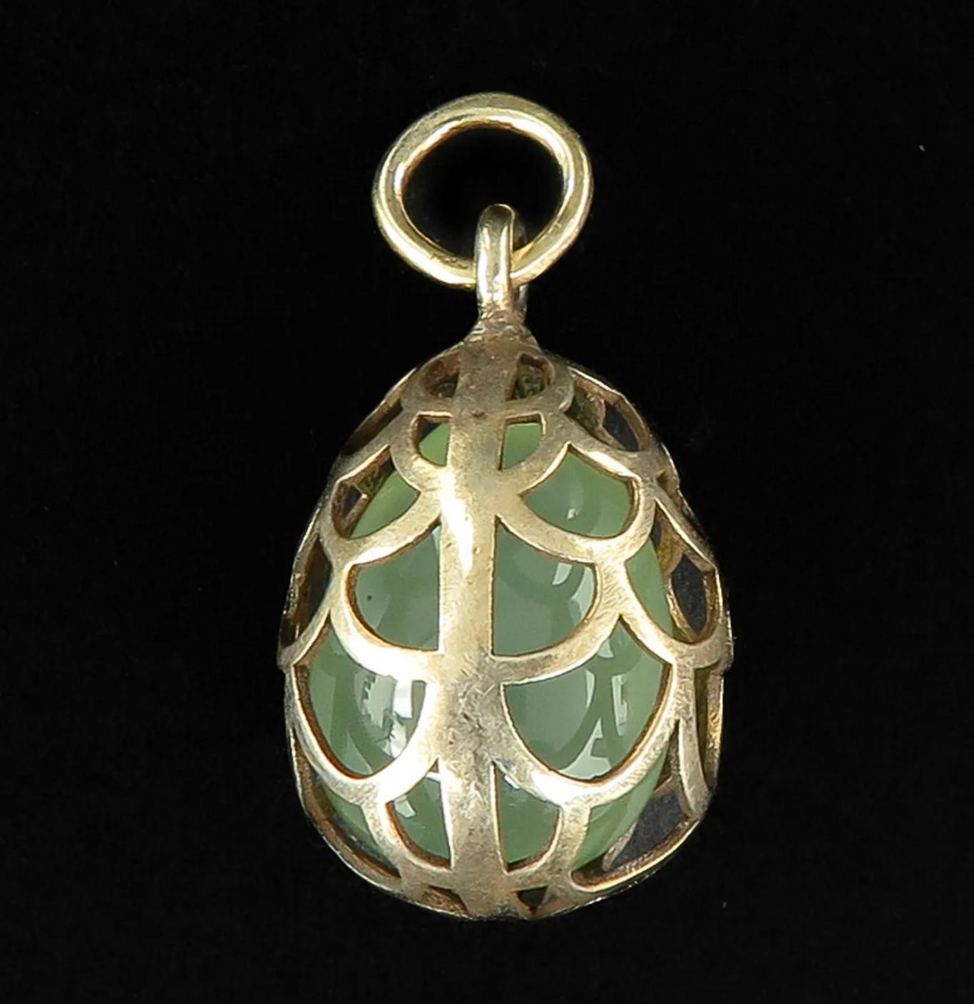 Antique Russian Egg Pendant Caged in Silver Gilt Frame For Sale 6