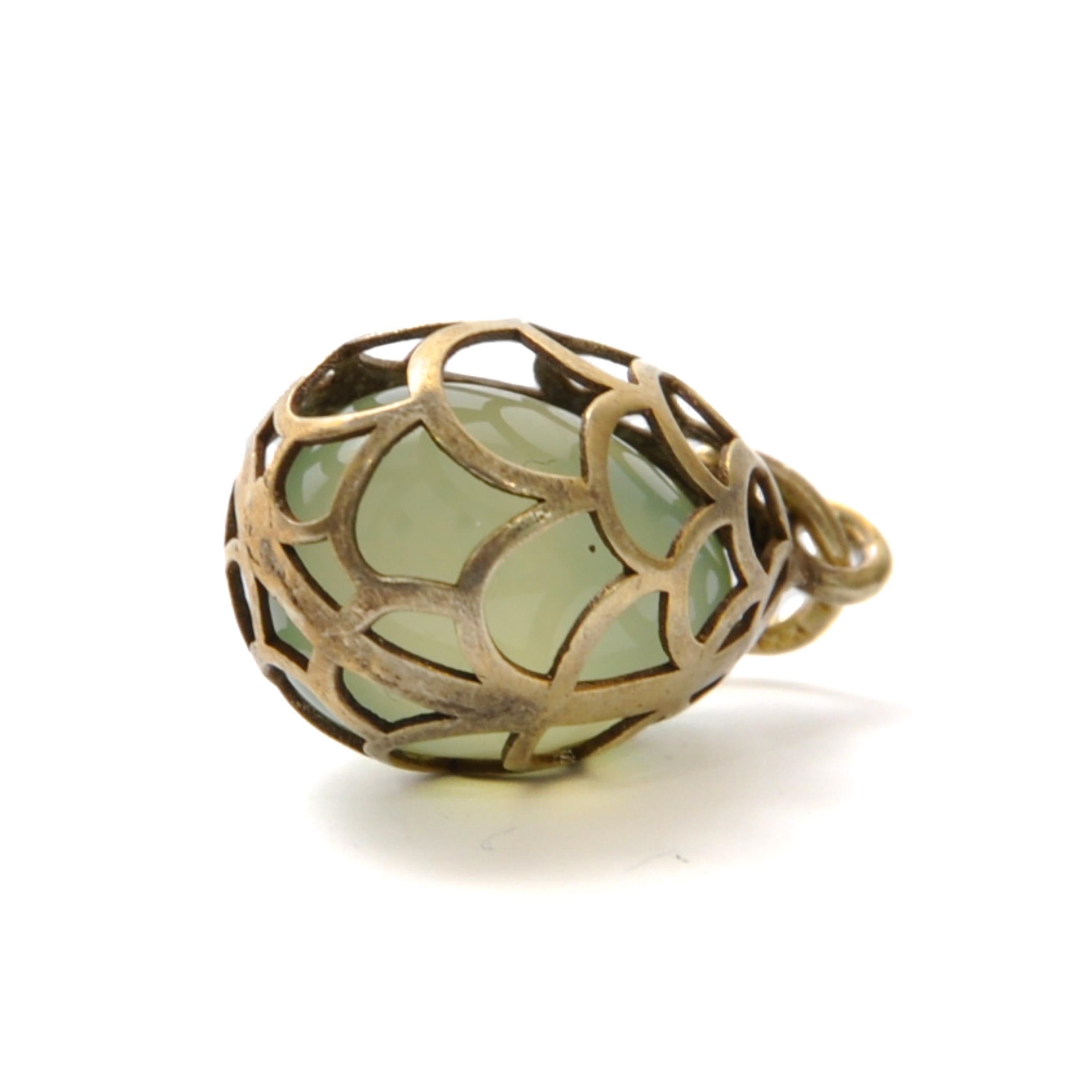 Women's or Men's Antique Russian Egg Pendant Caged in Silver Gilt Frame For Sale